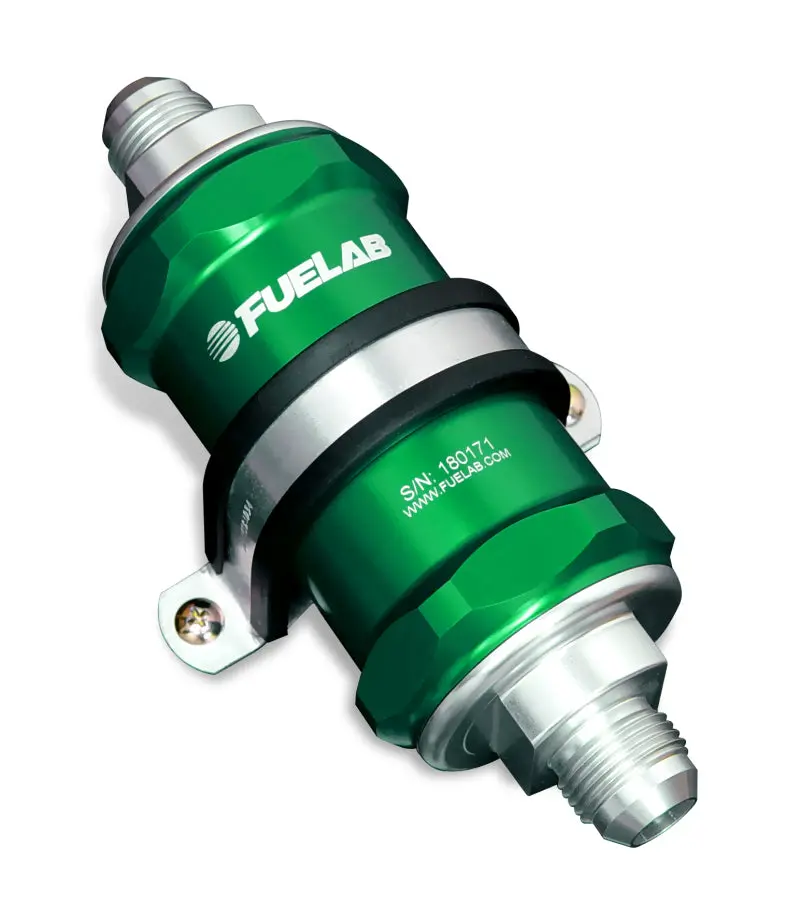 Fuelab 818 In-Line Fuel Filter Standard -8An In/-12An Out 6 Micron Fiberglass - Green 1