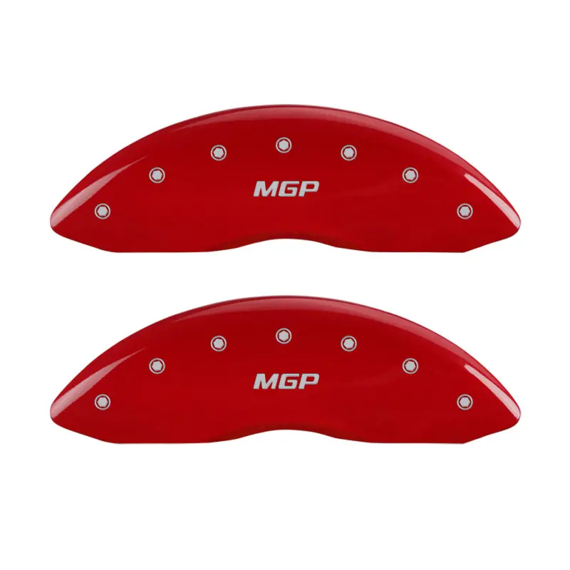 Mgp Engraved 4-Piston Caliper Covers – Front And Rear, Red Finish With Silver Chrome Accents 1