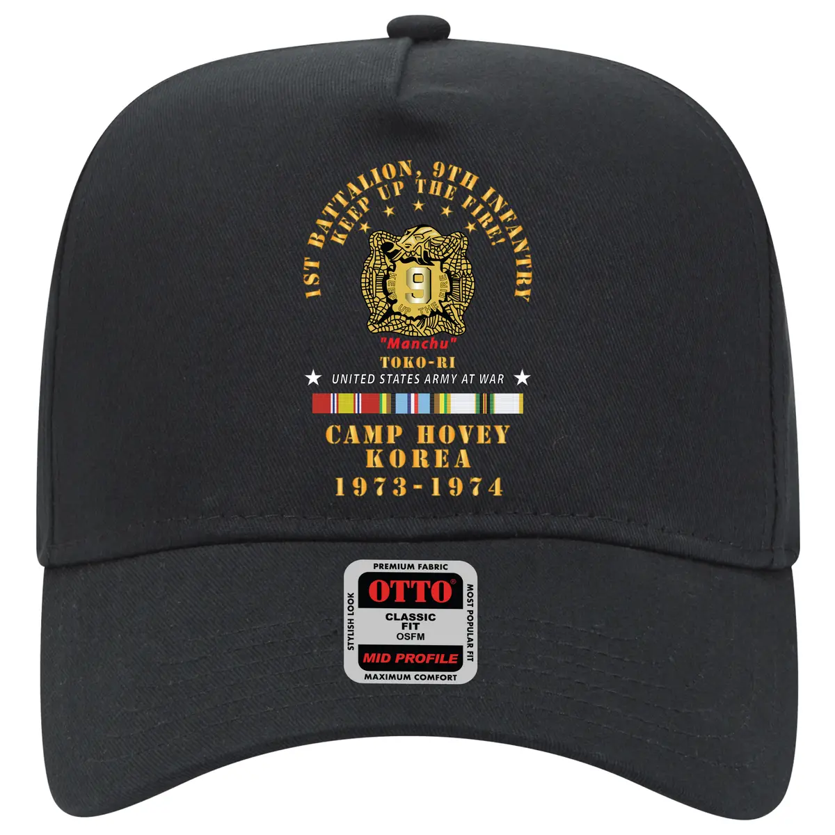 Baseball Cap - Army - 1St Battalion, 9Th Infantry - Manchus - Keep Up The Fire - Camp Hovey Korea - Toko-Ri W Afem - Cold Svc - 1973-1974 X 300 1