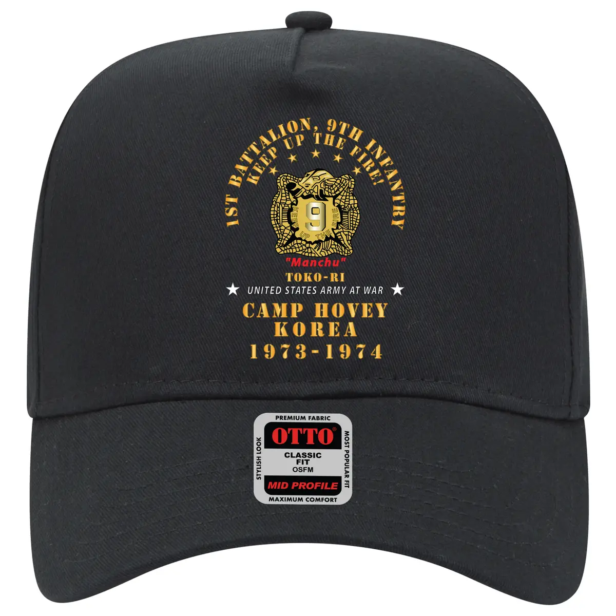 Baseball Cap - Army - 1St Battalion, 9Th Infantry - Manchus - Keep Up The Fire - Camp Hovey Korea - Toko-Ri - 1973-1974 1
