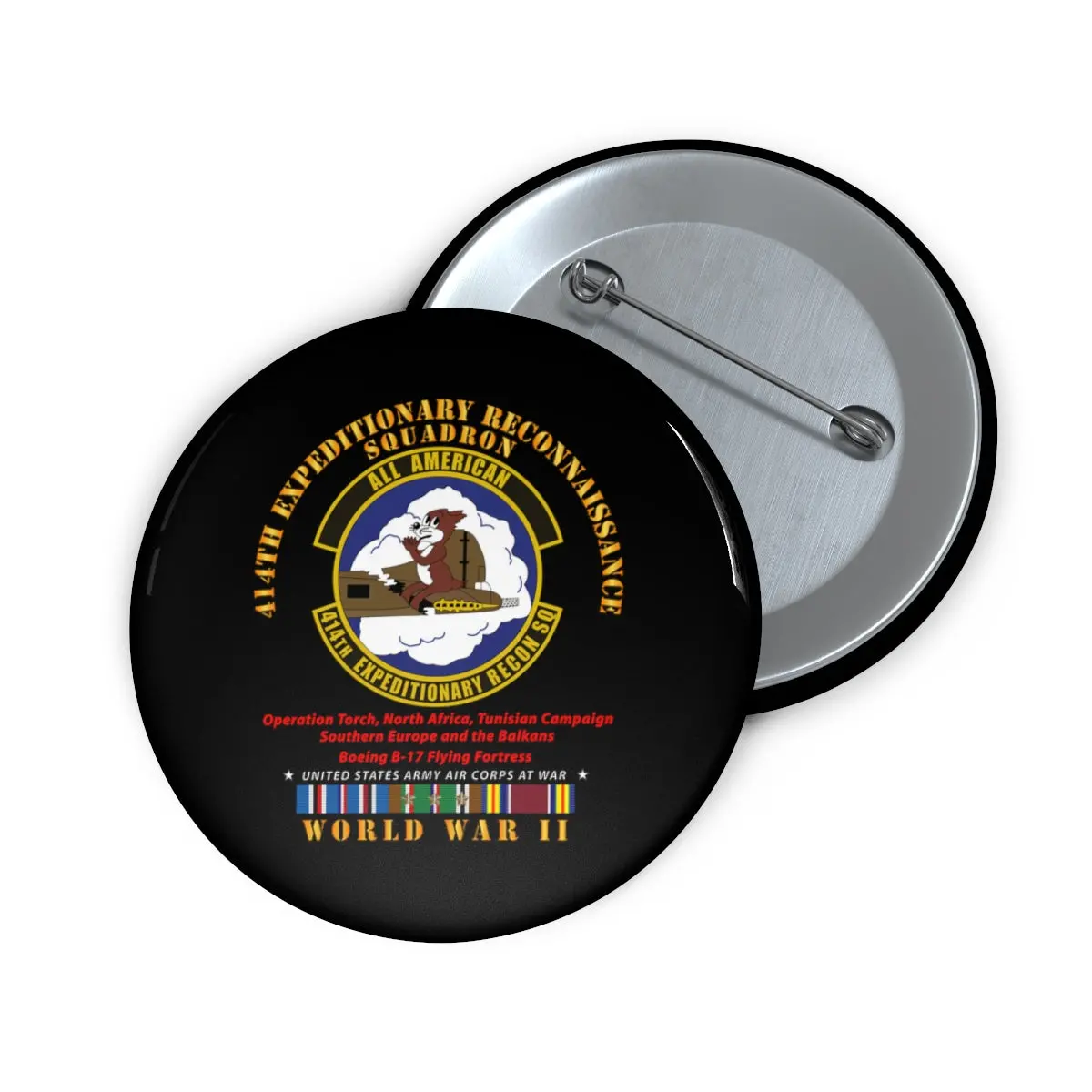 Custom Pin Buttons - Army - 414Th Expeditionary Reconnaissance Squadron - Aac W  Wwii  Eu Svc 1