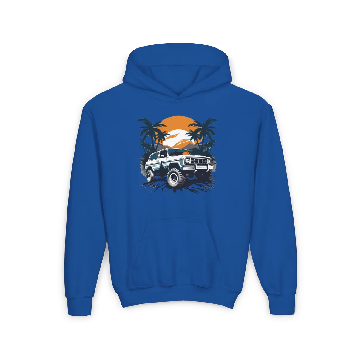 Youth Heavy Blend Hooded Sweatshirt - Retro Off-Road Vehicle 1
