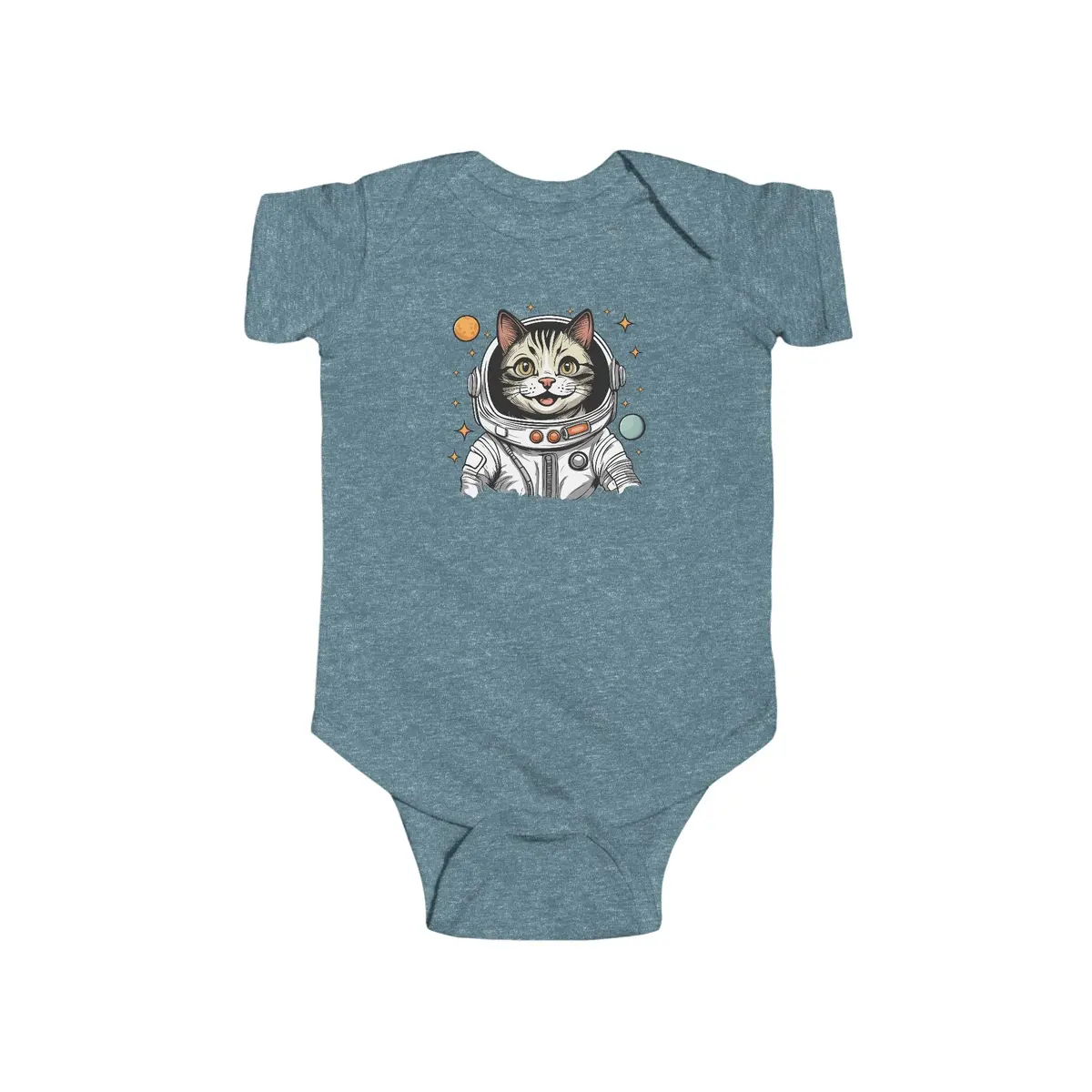 Adorable Infant Bodysuit Featuring Playful Astronaut Cat Design - Image 7