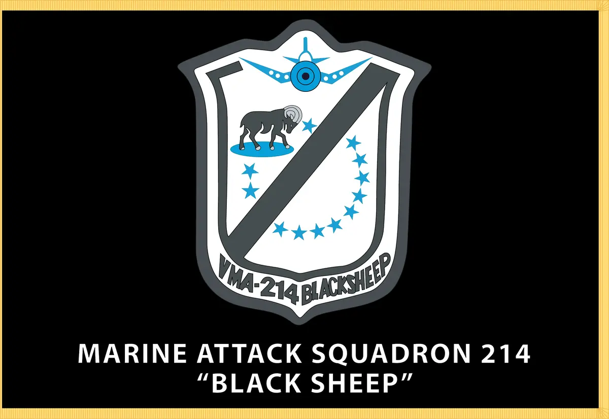 Rectangle Flags - Govt - Marine Attack Squadron 214 W Text - Black Flag Background And Gold Fringe 1