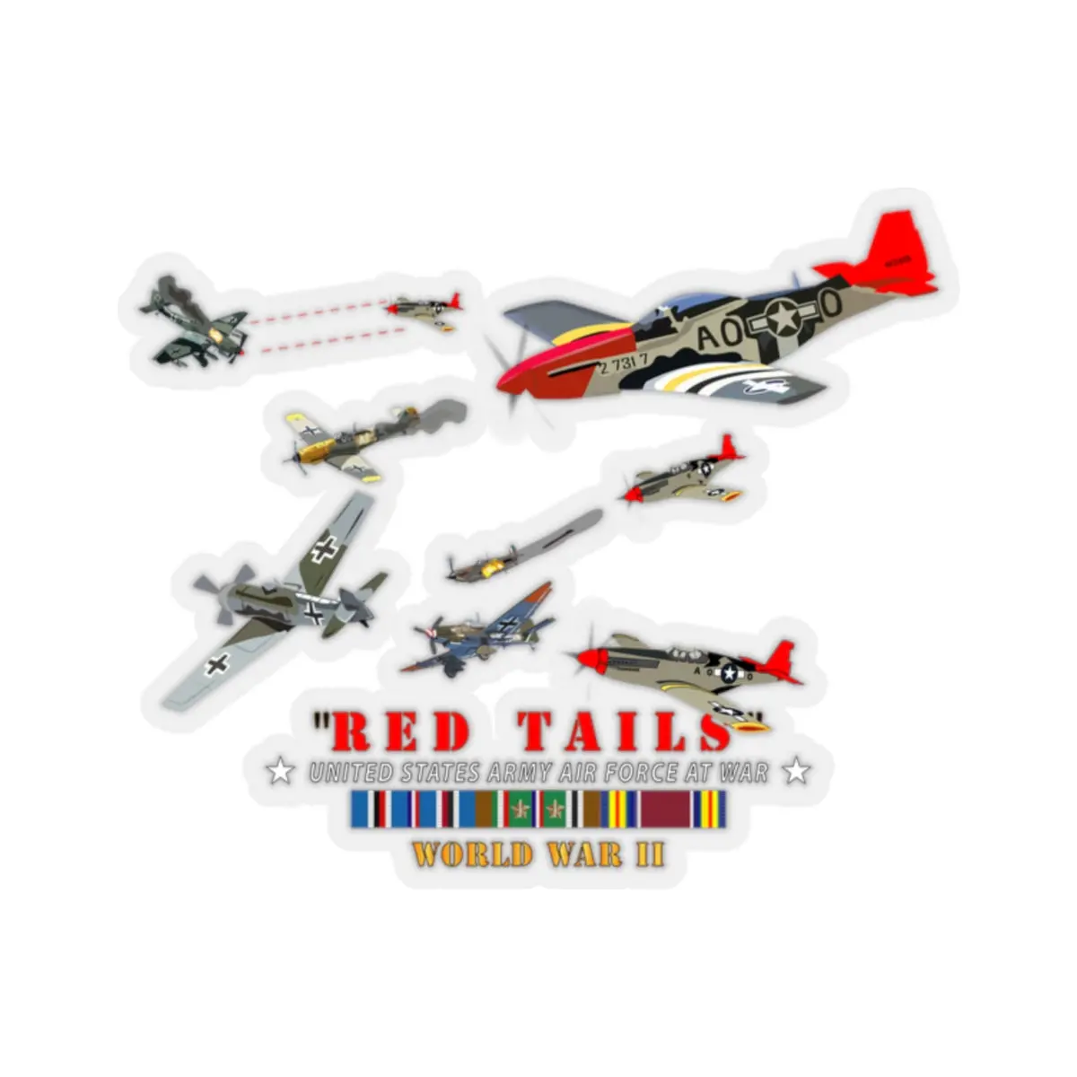 Kiss-Cut Stickers - Army - Aac - 332Nd Fighter Group - Red Tails - At War 1