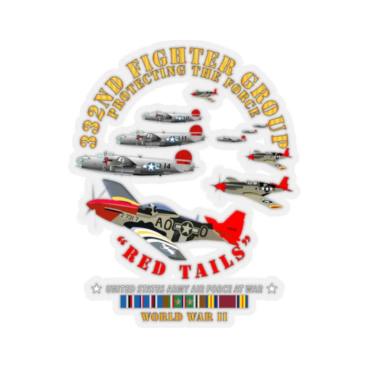 Kiss-Cut Stickers - Army - Aac - 332Nd Fighter Group - Red Tails - Protect Force 1