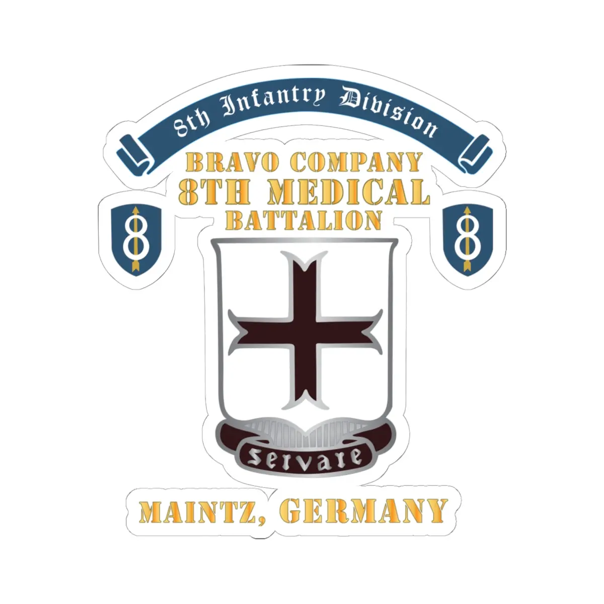 Kiss-Cut Stickers - Bravo Company - 8Th Medical Battalion, 8Th Infantry Division Scroll -  Maintz Germany  X 300 1