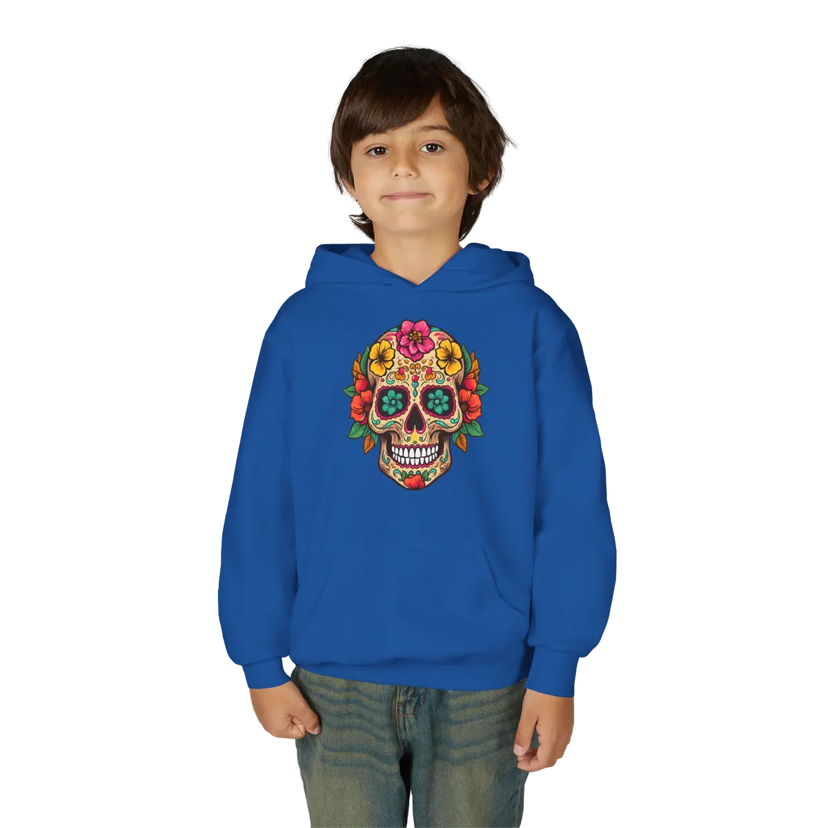 Youth Heavy Blend Hooded Sweatshirt - Coco Floral Skull 1