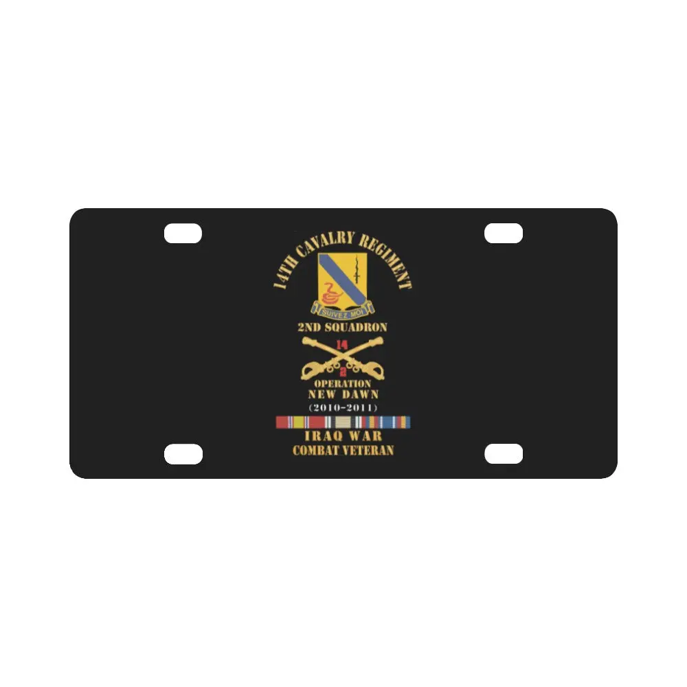 Army - 14Th Cavalry Regiment W Cav Br - 2Nd Squadron - Ond - 2010-2011 - Red Txt Cbt Vet W Iraq Svc Classic License Plate 1