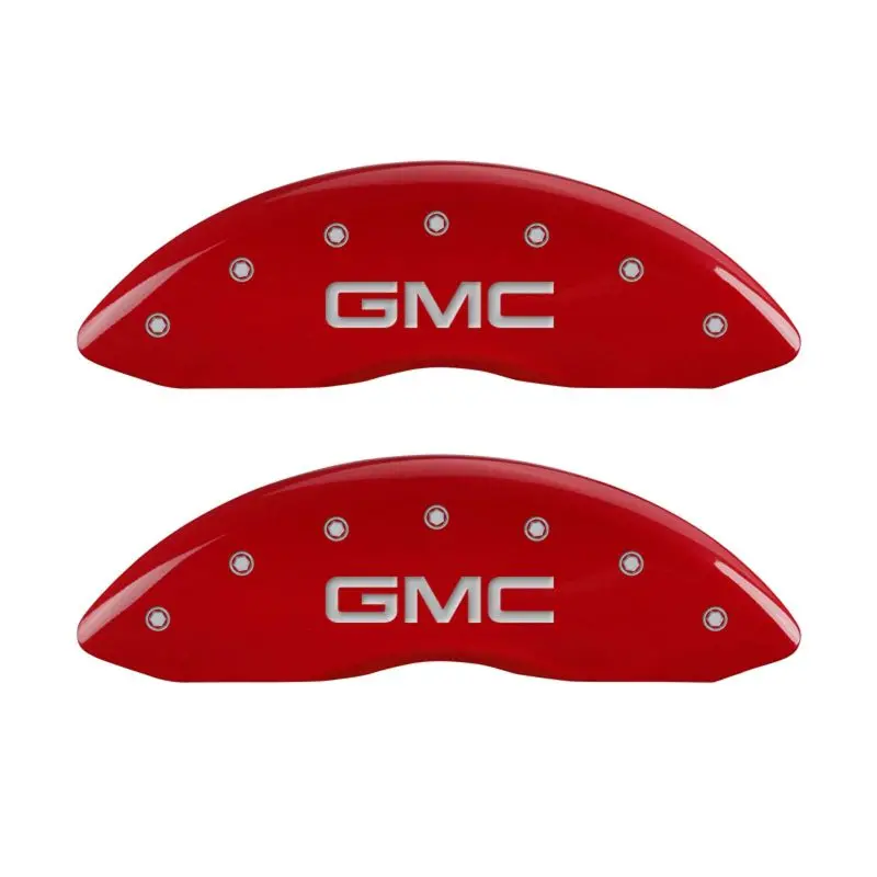 Mgp Engraved Front & Rear Caliper Covers In Red Finish With Silver Trim For Gmc Trucks 1