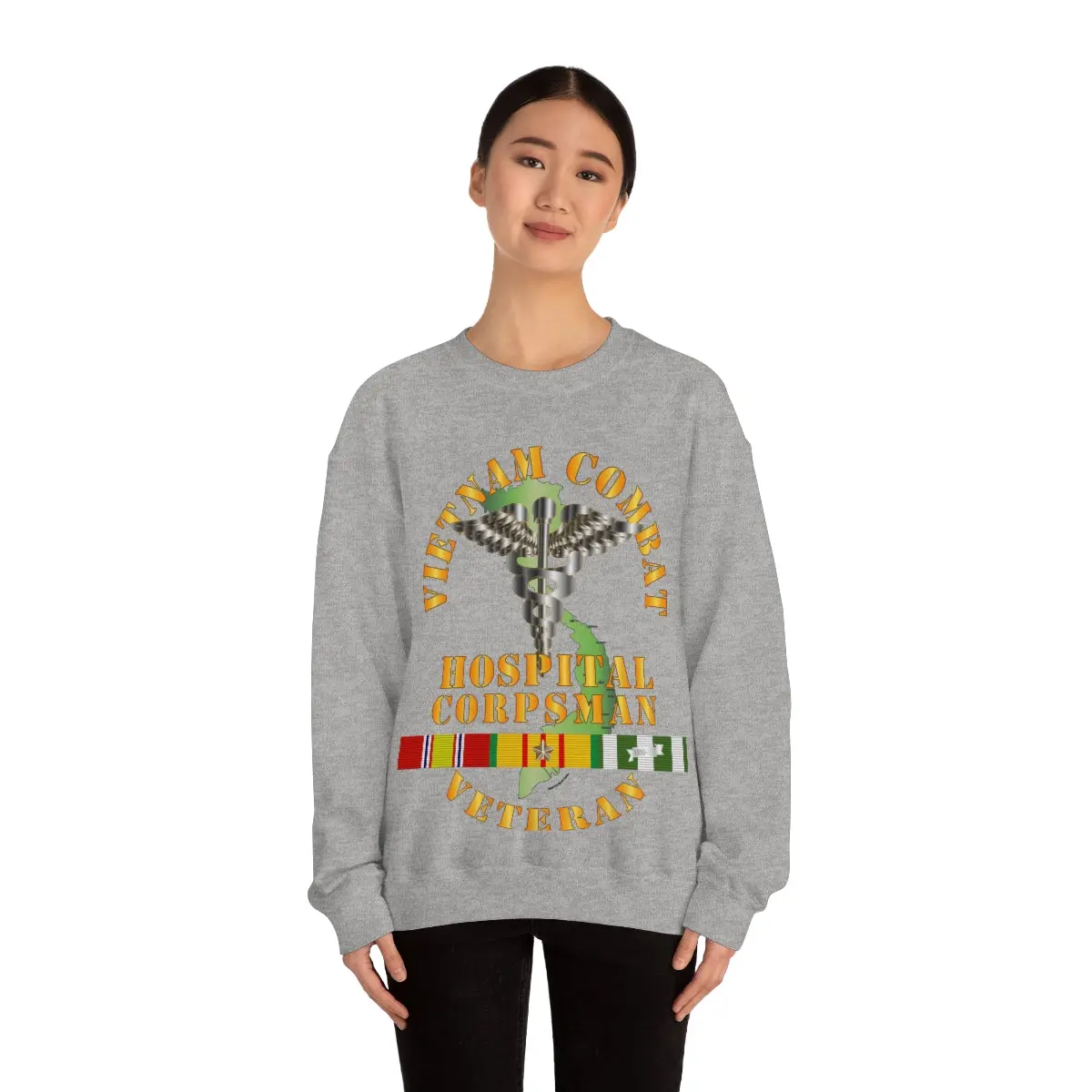 Unisex Heavy Blend Crewneck Sweatshirt - Usn - Usmc - Vietnam Combat Veteran Hospital Corpsman X 300 18