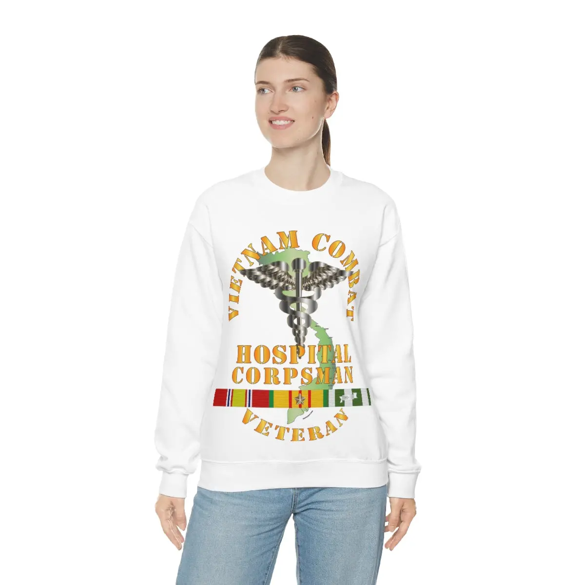 Unisex Heavy Blend Crewneck Sweatshirt - Usn - Usmc - Vietnam Combat Veteran Hospital Corpsman X 300 13