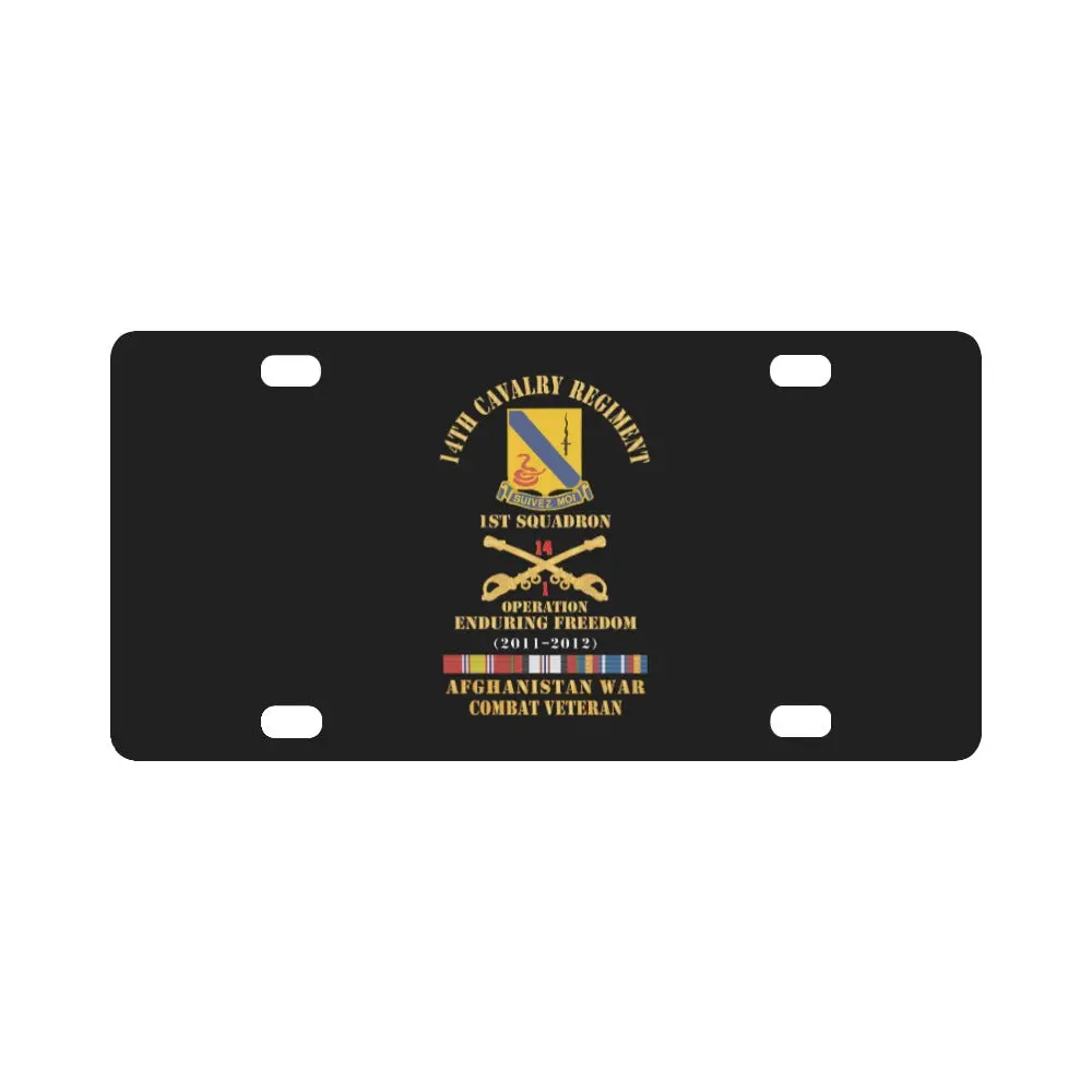 Army - 14Th Cavalry Regiment W Cav Br - 1St Squadron - Oef - 2011-2012 - Red Txt Cbt Vet W Afghan Sv Classic License Plate 1