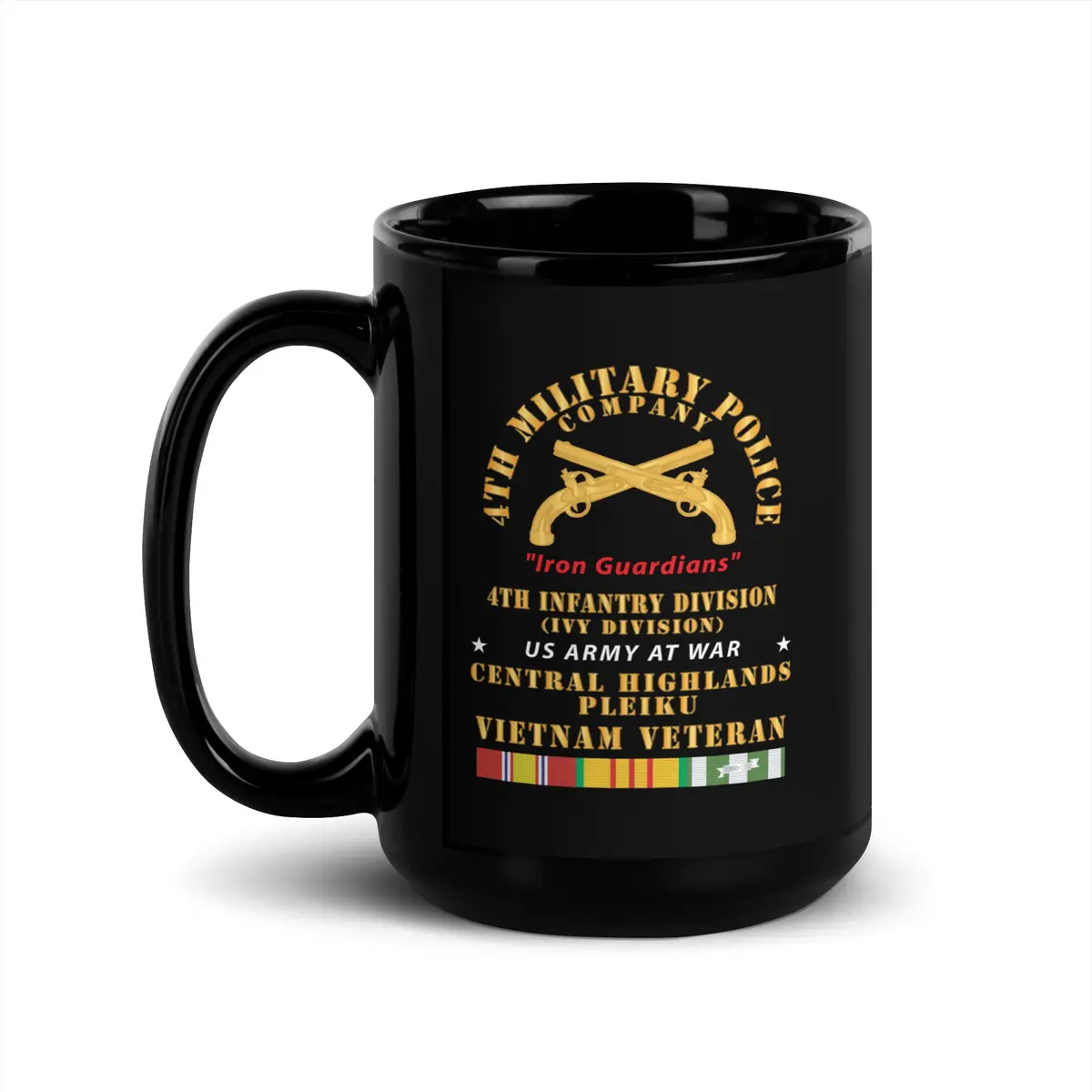 Black Glossy Mug - Army - 4Th Military Police Co, - Iron Guardians - 4Th Infantry Div - Vietnam Veteran W Vn Service X 300 1
