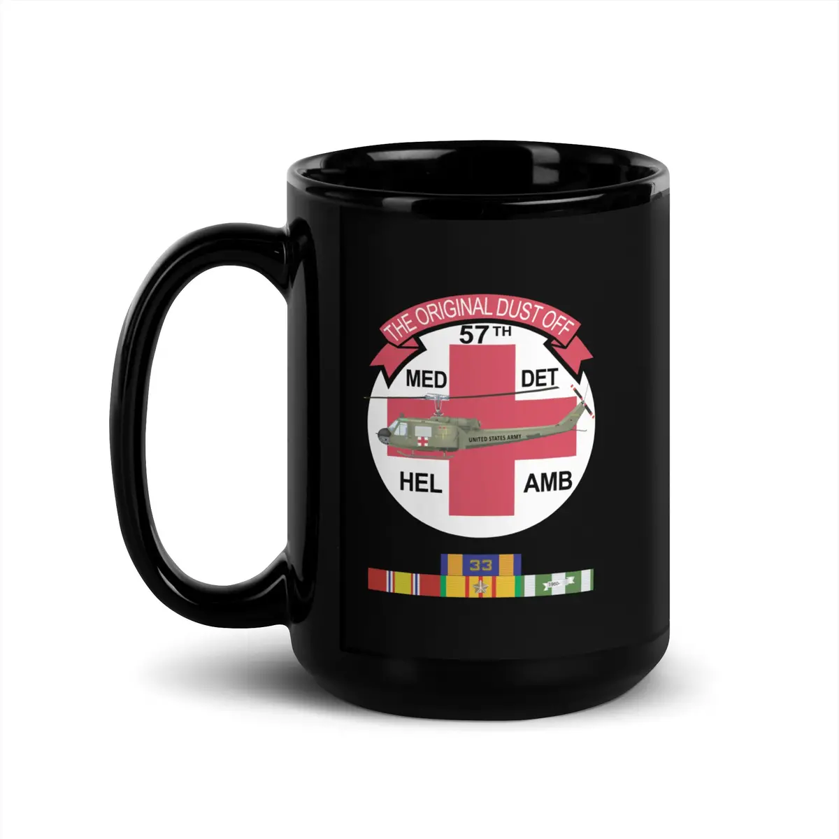 Black Glossy Mug - Army - 57Th Medical Co - Original Dustoff - Vietnam W Air Medal 33 - Vn Svc For Cj X 300 1