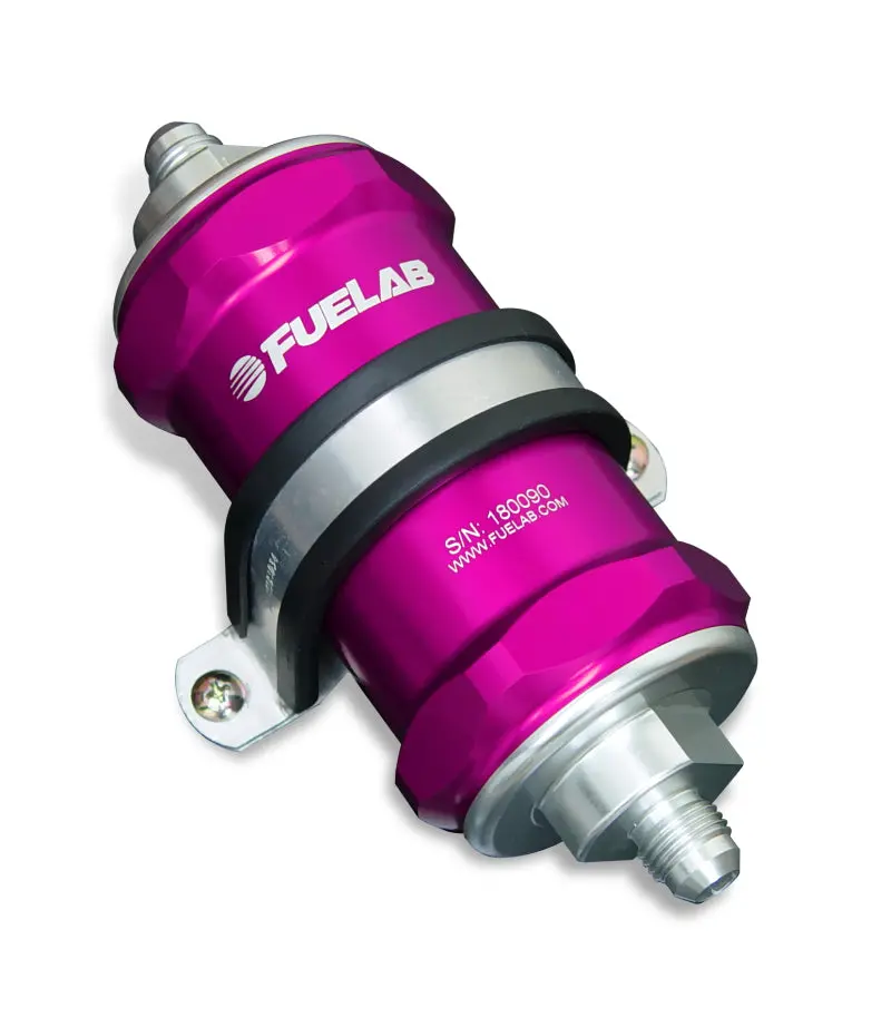 Fuelab 848 In-Line Fuel Filter Standard -6An In/Out 100 Micron Stainless W/Check Valve - Purple 1