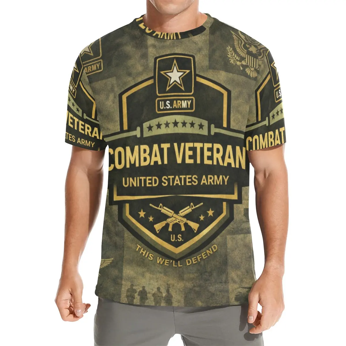 Men's All Over Print Crew Neck T-Shirt - Tribute Tee - United States Army Combat Veteran 1