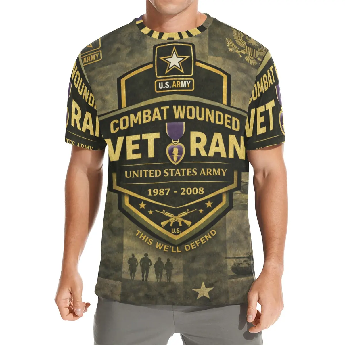 Men's All Over Print Crew Neck T-Shirt - Tribute Tee - United States Army Combat Wounded Veteran 1