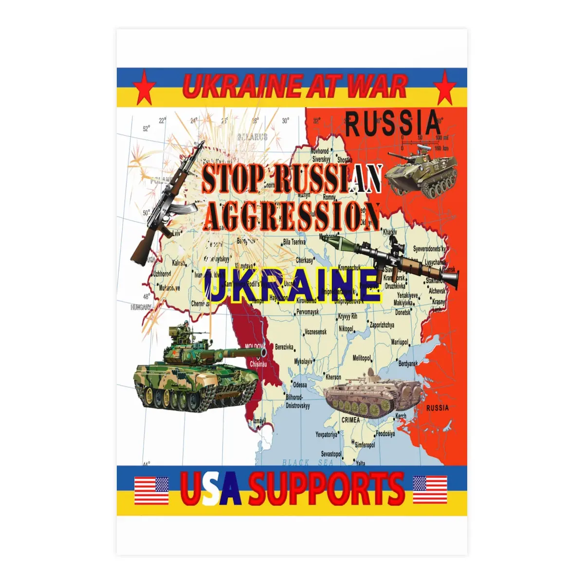 Horizontal Matte Poster - Ukraine - Ukraine At War - Usa Supports - Map 1