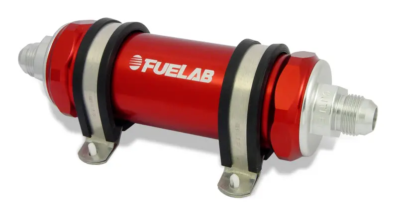 Fuelab 858 Stainless Steel In-Line Fuel Filter – -8 An, 100-Micron, With Check Valve And Red Housing 1