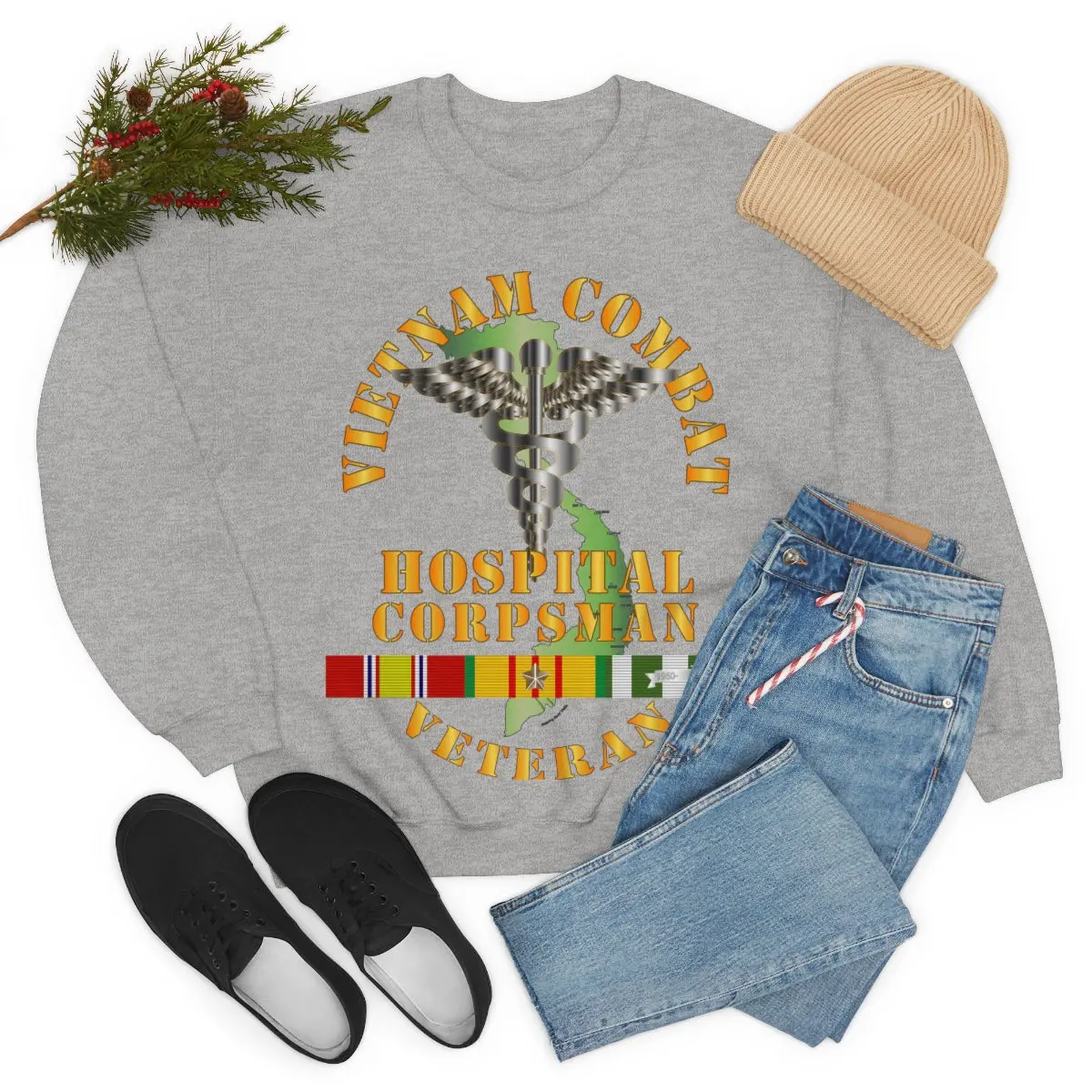 Unisex Heavy Blend Crewneck Sweatshirt - Usn - Usmc - Vietnam Combat Veteran Hospital Corpsman X 300 23