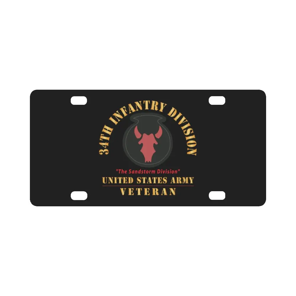 Army - Ssi - 34Th Infantry Division - The Sandstorm Division - Us Army Veteran X 300 Classic License Plate 1