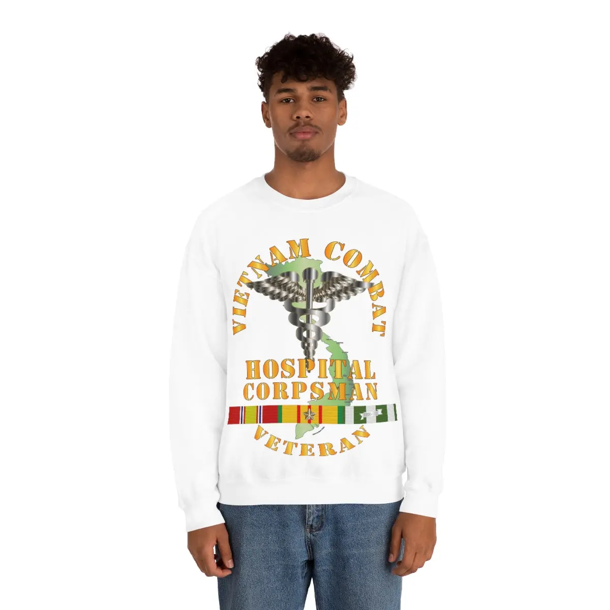 Unisex Heavy Blend Crewneck Sweatshirt - Usn - Usmc - Vietnam Combat Veteran Hospital Corpsman X 300 11