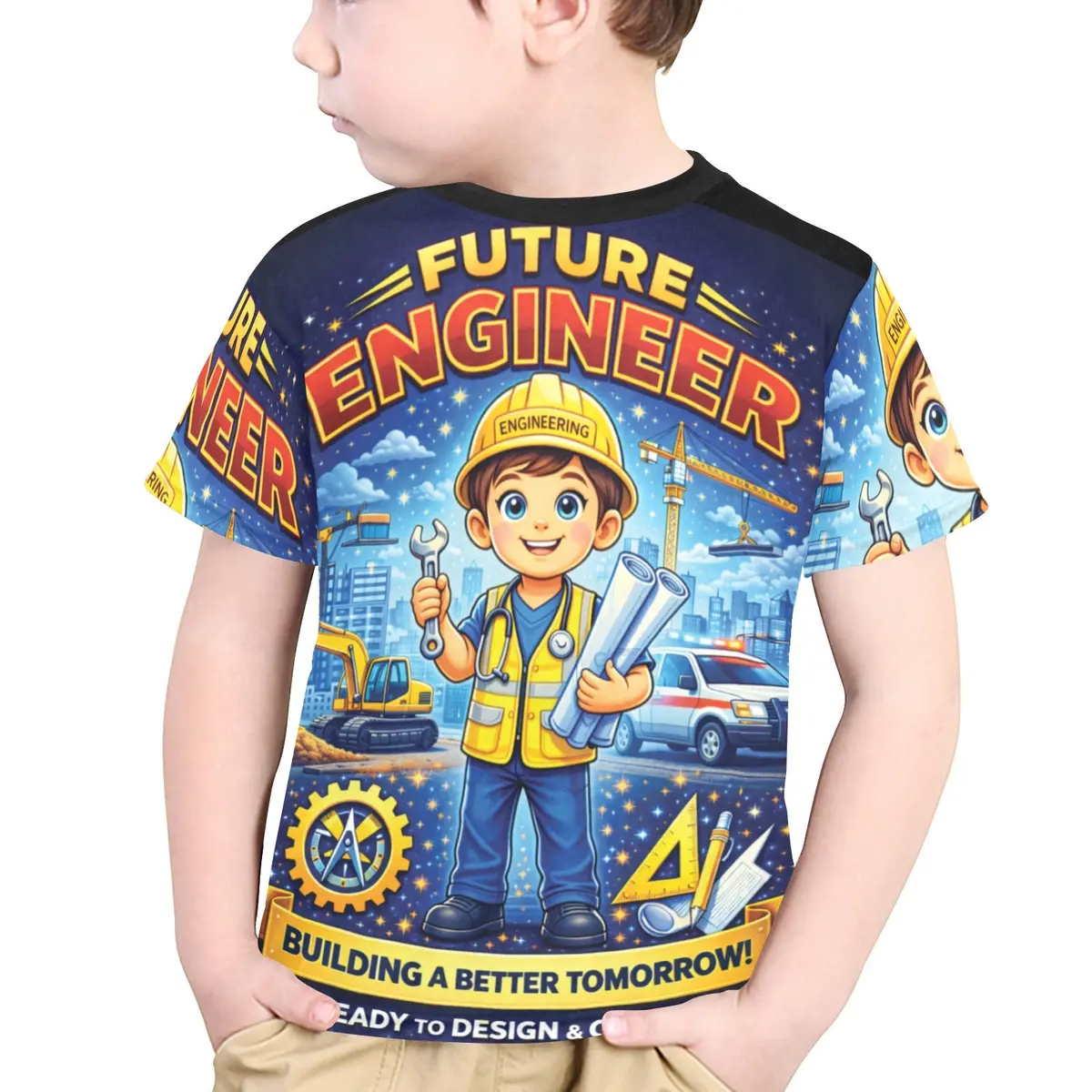 Little Kids' All Over Print Crew Neck T-Shirt - Young Patriot - Future Engineer Male 1