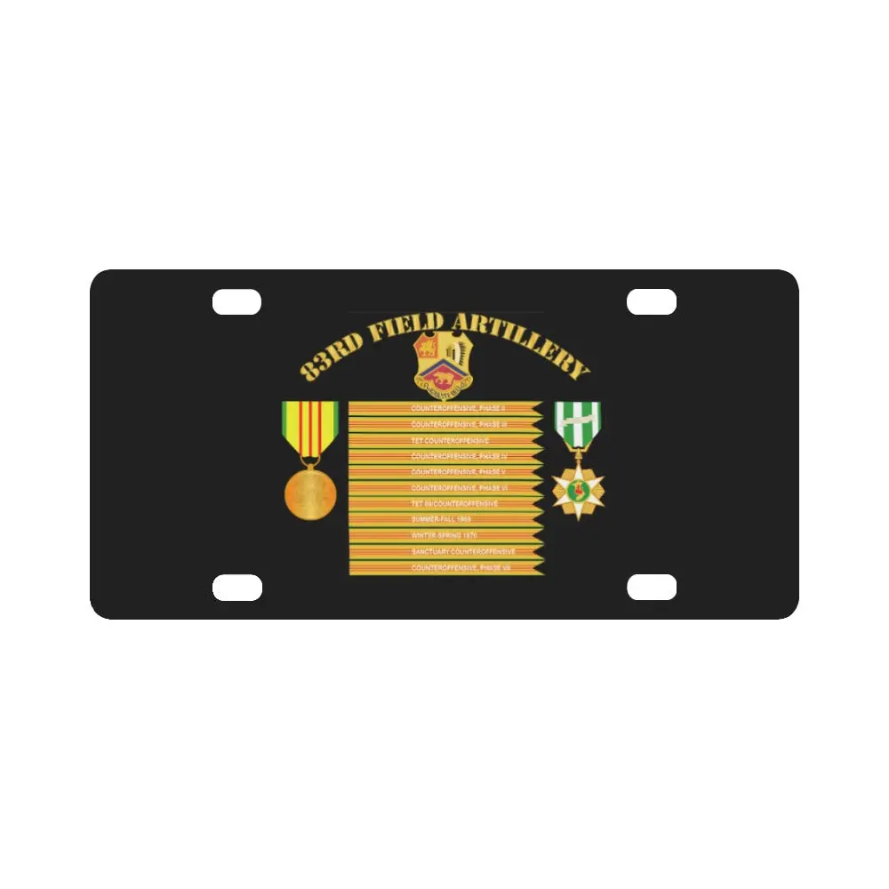 Army - 83Rd Artillery - Vietnam Campaign Streamers Classic License Plate 1