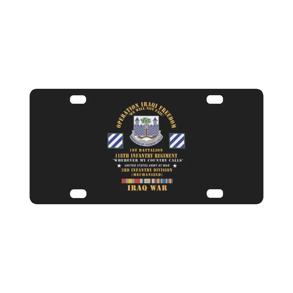 Army - Operation Iraqi Freedom, 1St Bn, 118Th Infantry Regiment - 3Rd Inf Division W Iraq Svc Classic License Plate 1
