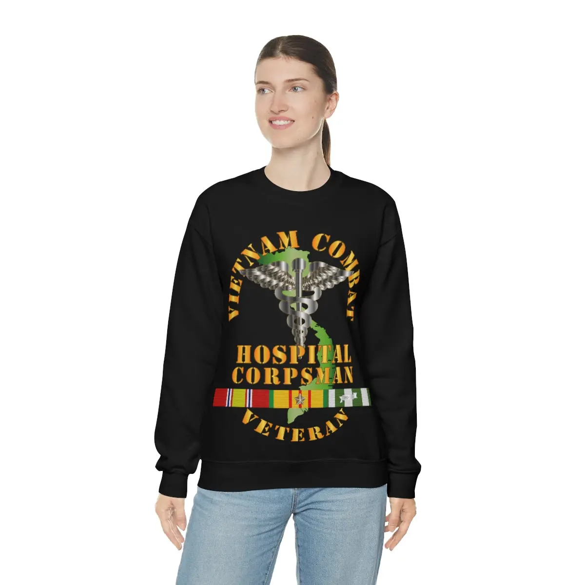 Unisex Heavy Blend Crewneck Sweatshirt - Usn - Usmc - Vietnam Combat Veteran Hospital Corpsman X 300 5