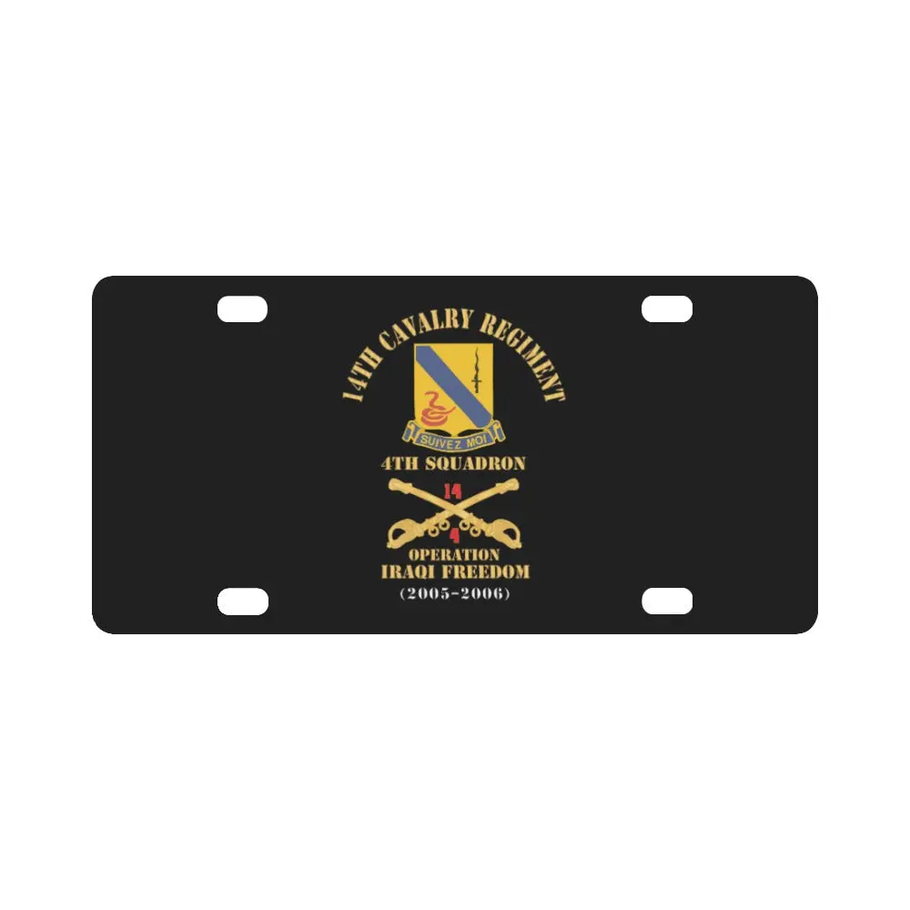 Army - 14Th Cavalry Regiment W Cav Br - 4Th Squadron - Operation Iraqi Freedom - 2005 - 2006 - Red T Classic License Plate 1