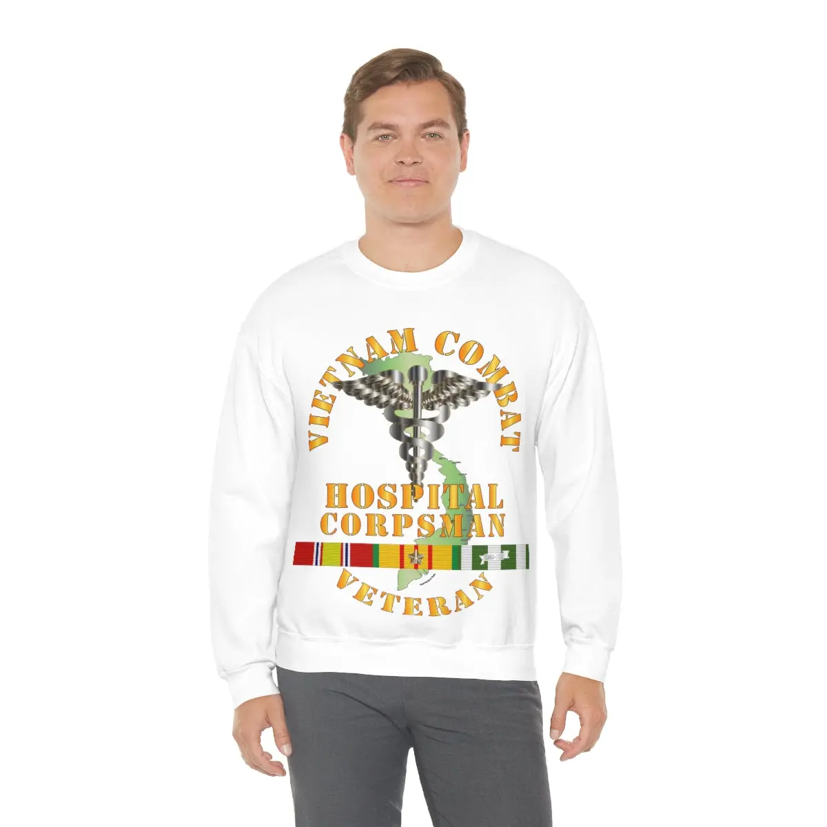 Unisex Heavy Blend Crewneck Sweatshirt - Usn - Usmc - Vietnam Combat Veteran Hospital Corpsman X 300 12