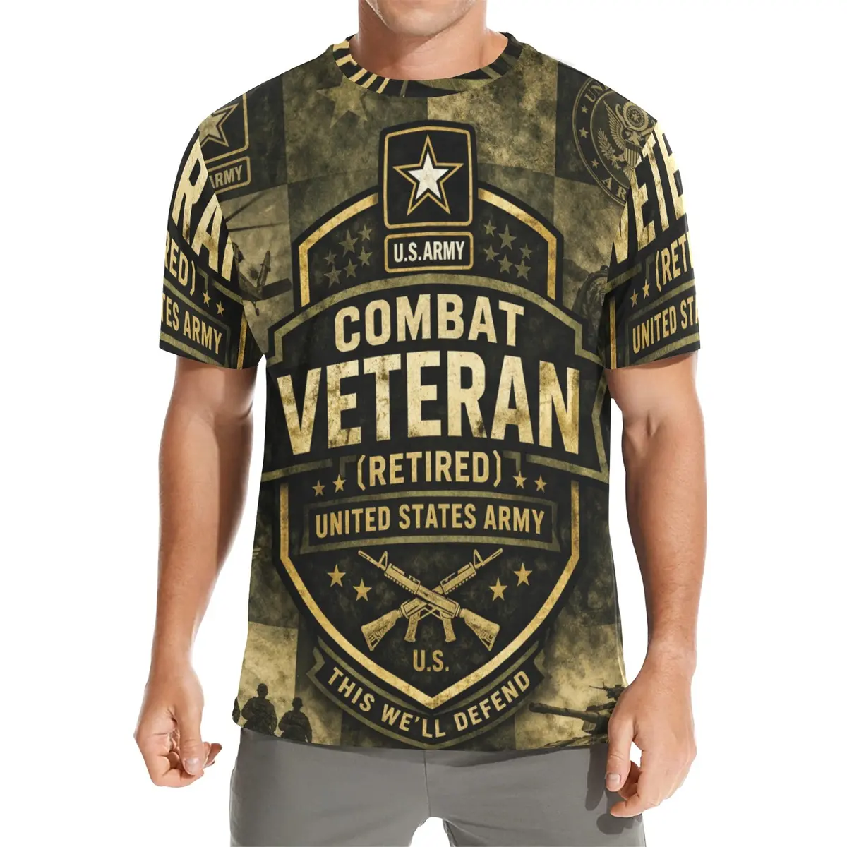 Men's All Over Print Crew Neck T-Shirt - Tribute Tee - United States Army Combat Veteran (Retired) 1