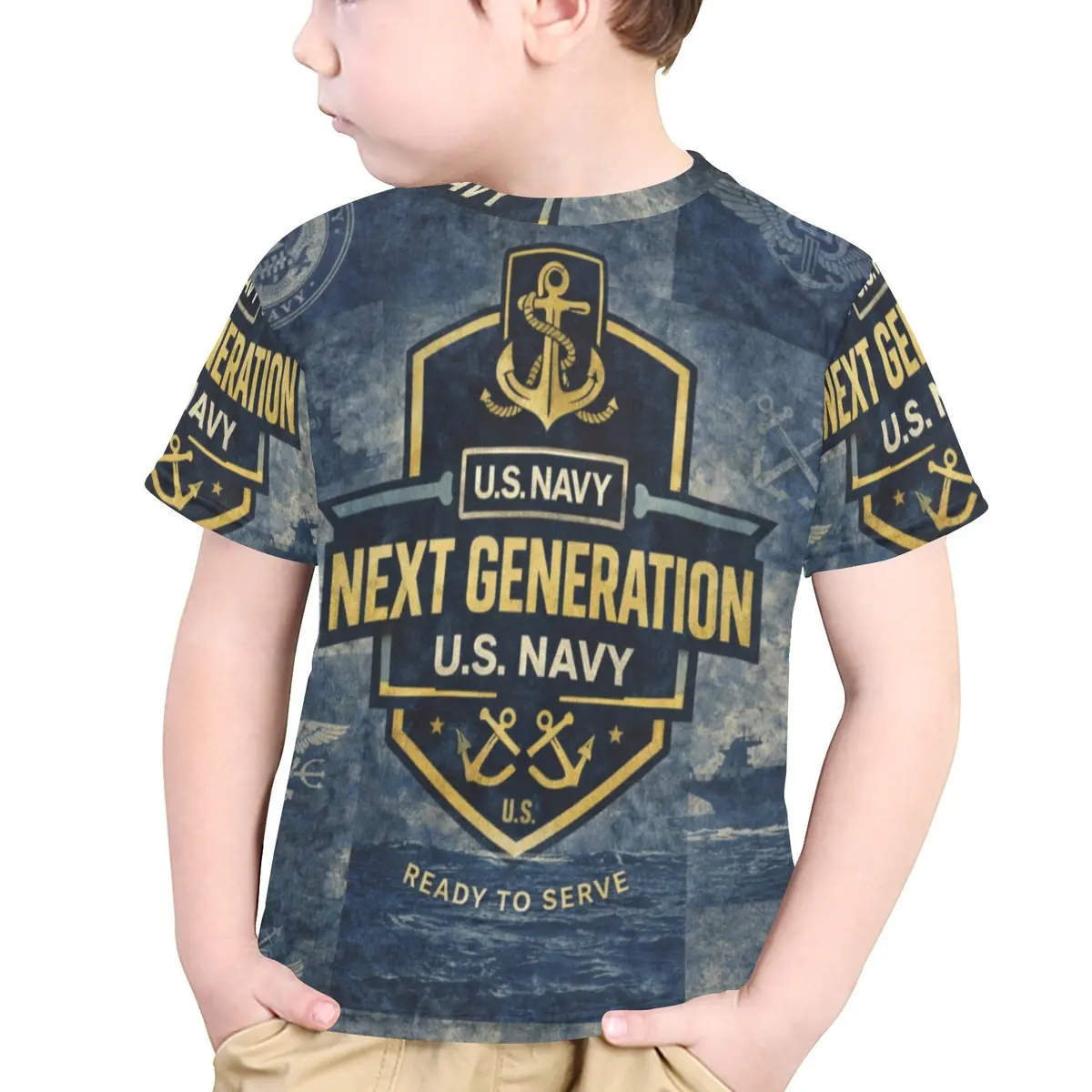 Little Kids' All Over Print Crew Neck T-Shirt - Young Patriot - Navy Little Kids 1