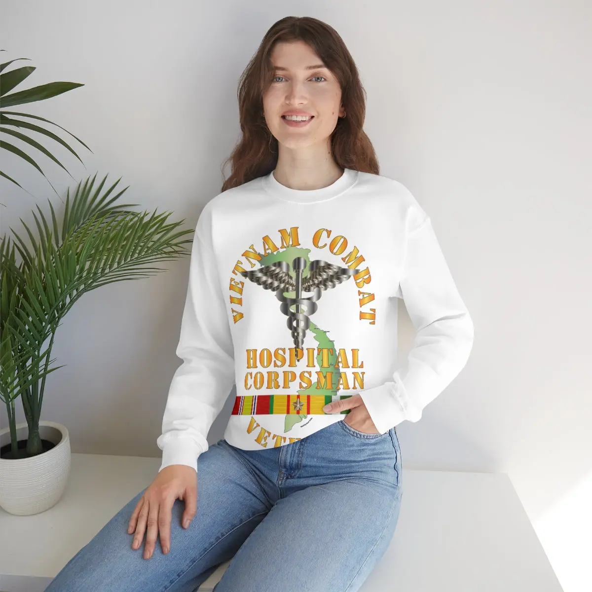 Unisex Heavy Blend Crewneck Sweatshirt - Usn - Usmc - Vietnam Combat Veteran Hospital Corpsman X 300 14