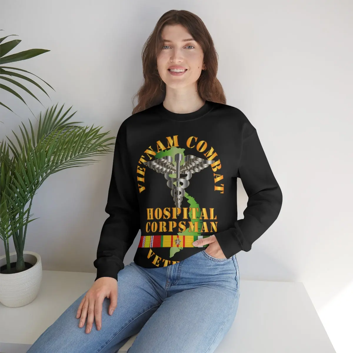 Unisex Heavy Blend Crewneck Sweatshirt - Usn - Usmc - Vietnam Combat Veteran Hospital Corpsman X 300 6