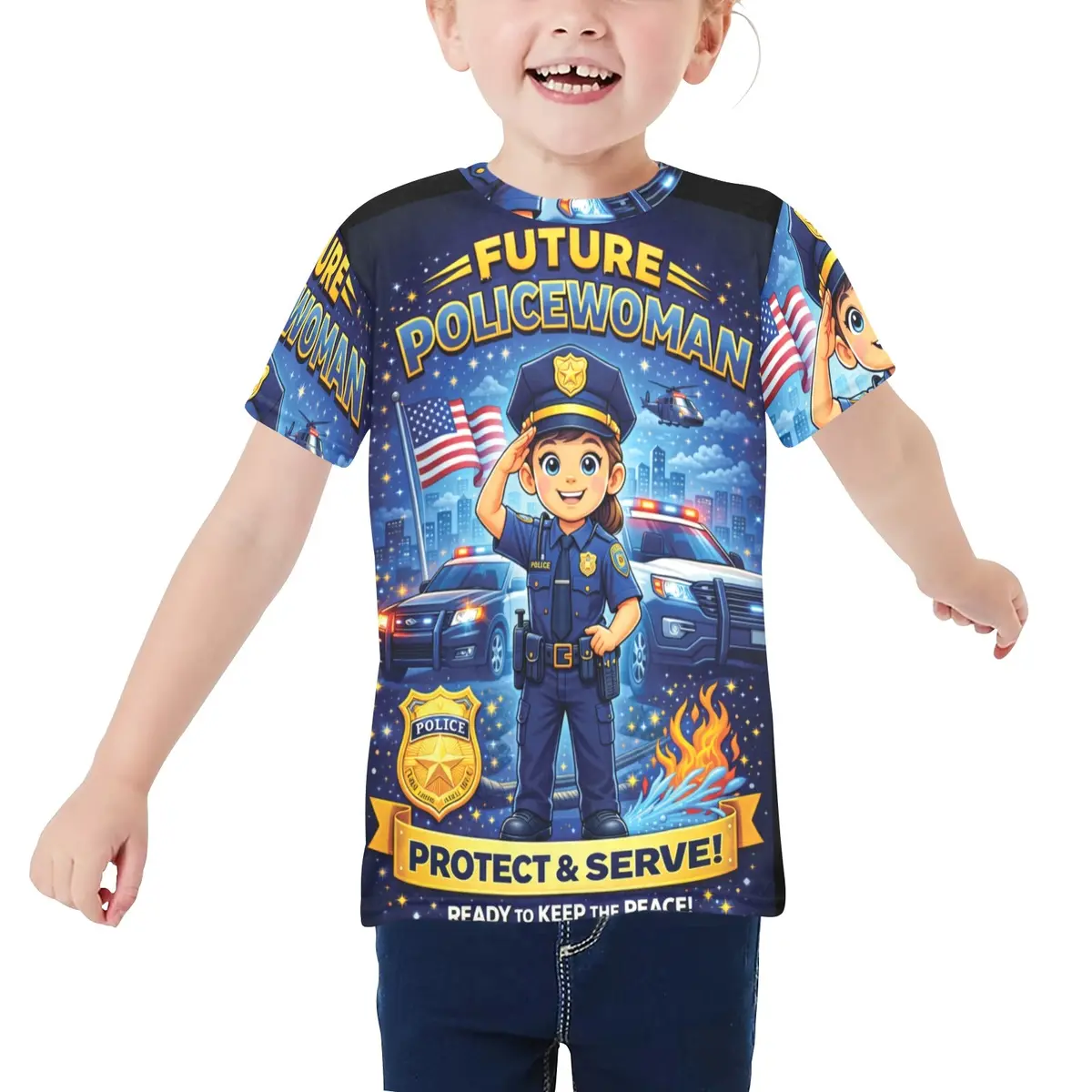 Little Kids' All Over Print Crew Neck T-Shirt - Young Patriot - Future Policewoman 1