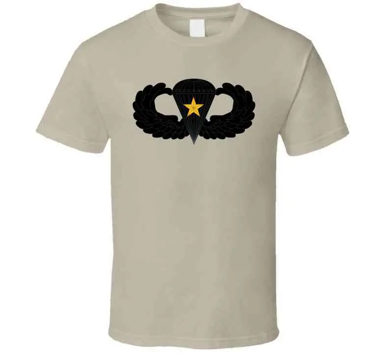 Black metal Army parachutist badge featuring one combat star, designed as a durable 1x300 mm T-shirt applique