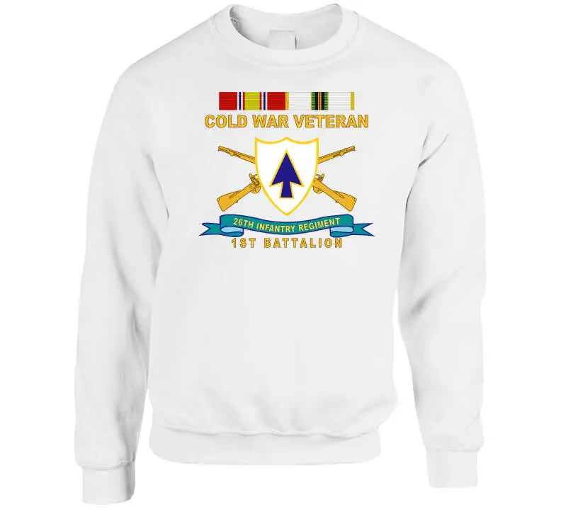 Official 26th Infantry Regiment T-shirt featuring distinctive unit insignia (DUI), bronze service ribbon, and Cold War service emblem for 1st Battalion - Image 8