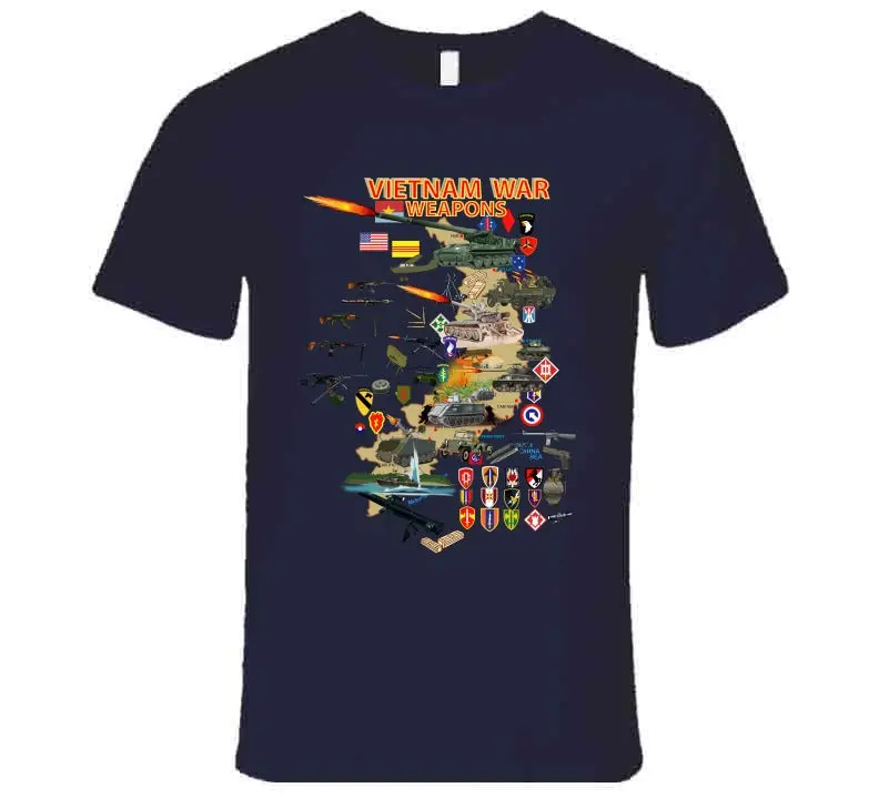 Vietnam Military Units Map T-Shirt Featuring Weapons and Tactical Equipment - Image 19
