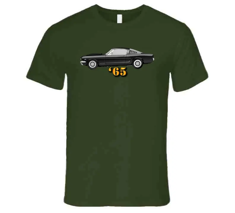 Stylish premium cotton t-shirt featuring a sleek midnight black 1965 Ford Mustang design - Image 3