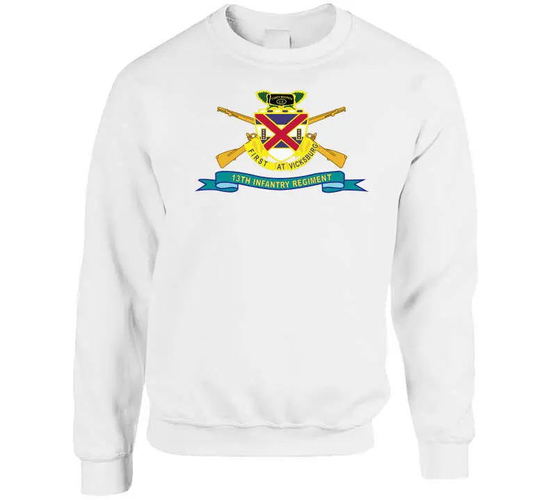 Official 13th Infantry Regiment long sleeve t-shirt featuring distinctive unit insignia (DUI) and brigade ribbon design - Image 11