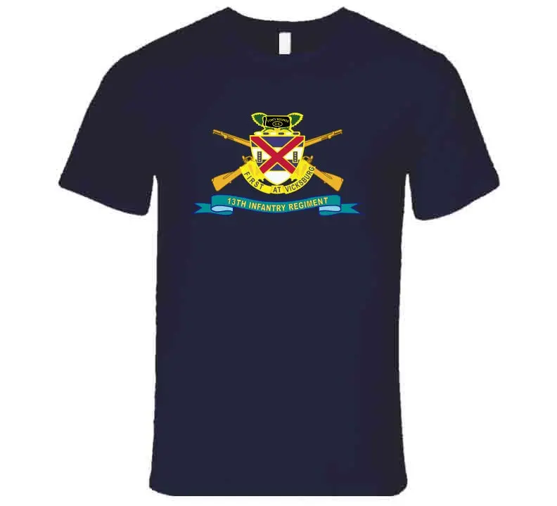 Official 13th Infantry Regiment long sleeve t-shirt featuring distinctive unit insignia (DUI) and brigade ribbon design - Image 19