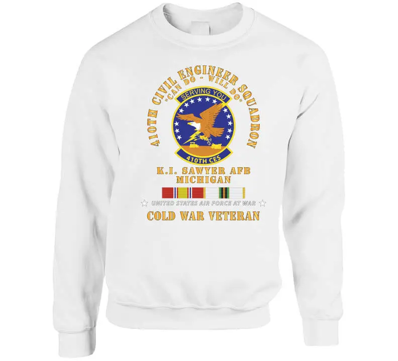Vintage-inspired USAF 410th Civil Engineer Squadron T-shirt honoring Cold War service at K.I. Sawyer Air Force Base, Michigan — featuring the iconic 'Can Do, Will Do' motto and Cold Service X-300 commemorative styling - Image 9