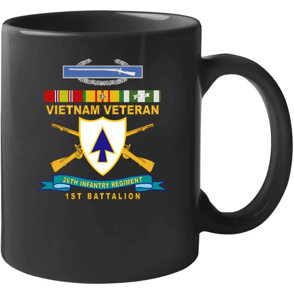 Official 26th Infantry Regiment T-shirt featuring Distinctive Unit Insignia (DUI), Bronze Ribbon, 1st Battalion designation, Combat Infantryman Badge (CIB), Vietnam Service Medal emblem, and 'X300' commemorative detail - Image 15