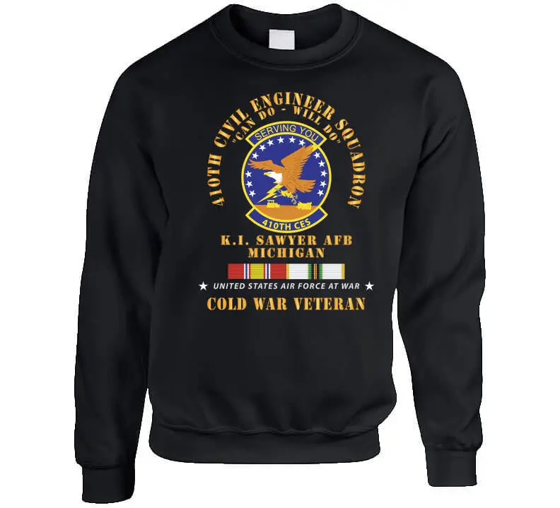 Vintage-inspired USAF 410th Civil Engineer Squadron T-shirt honoring Cold War service at K.I. Sawyer Air Force Base, Michigan — featuring the iconic 'Can Do, Will Do' motto and Cold Service X-300 commemorative styling - Image 7