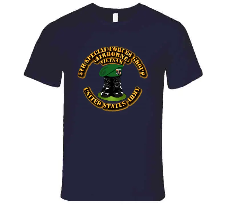 Premium Vietnam War T-Shirt with 5th Special Forces Group Boots and Beret Graphic - Image 4