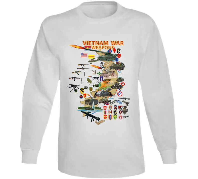 Vietnam Military Units Map T-Shirt Featuring Weapons and Tactical Equipment - Image 14