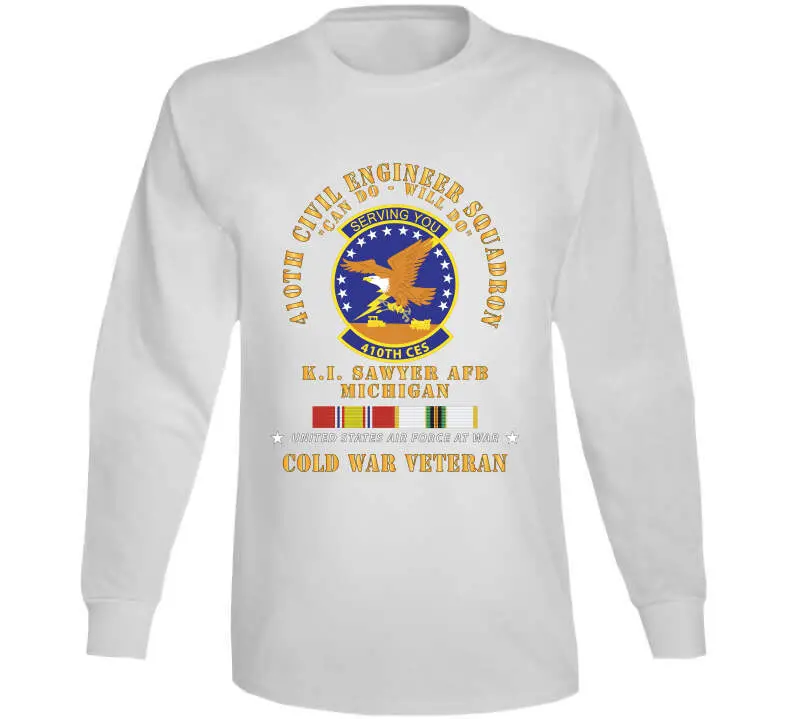 Vintage-inspired USAF 410th Civil Engineer Squadron T-shirt honoring Cold War service at K.I. Sawyer Air Force Base, Michigan — featuring the iconic 'Can Do, Will Do' motto and Cold Service X-300 commemorative styling - Image 15